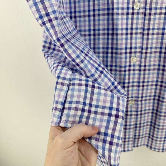 Woman‎ Within Button Up Shirt Womens Short Sleeve Gingham Purple Blue 1X 22/24 - Picture 3 of 10